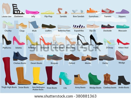 Set with different types of women's shoes / woman's shoes.  Ballets, sneakers, boots, flats. Collection of autumn, winter and spring shoes for women / woman  set 商業照片 © 
