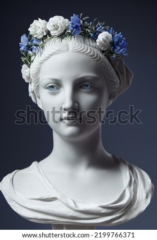 3d Illustration of a statue of Aphrodite with a wreath of flowers. Plaster bust of a young beautiful girl. Stok fotoğraf © 