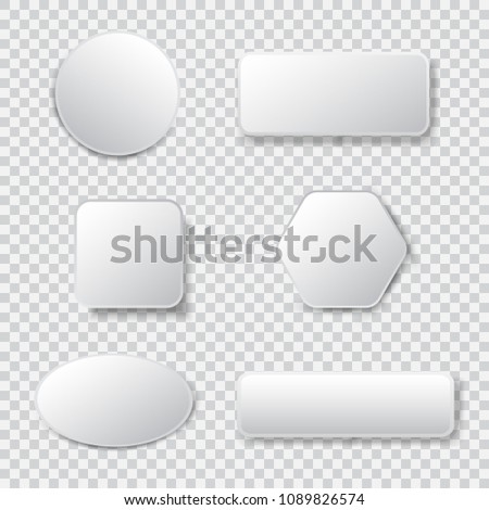 White blank square and rounded button vector set. Button banner round, badge interface for application illustration on transparent background