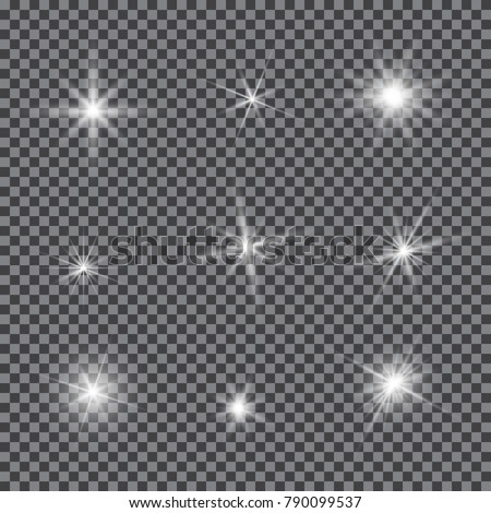 Vector set of glare lighting, twinkle lens flares. Transparent gradient stars, lightning flare. Magic, bright, natural effects. Abstract texture for your design and business.