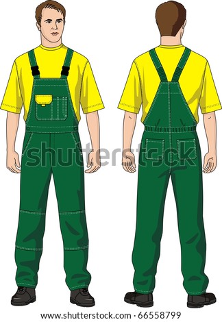 The Man In Overalls With Pockets And A T-Shirt Stock Vector ...