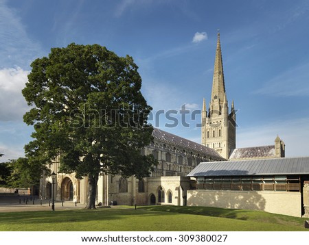 Shot of Norwich cathedral in the English city of Norwich.