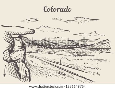 Colorado skyline hand drawn.Colorado sketch style vector illustration