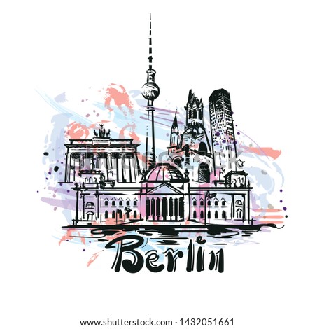 Berlin abstract color drawing. Berlin sketch vector illustration isolated on white background.