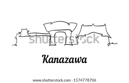 One line style Kanazawa skyline. Simple modern minimalistic style vector. Isolated on white background. 