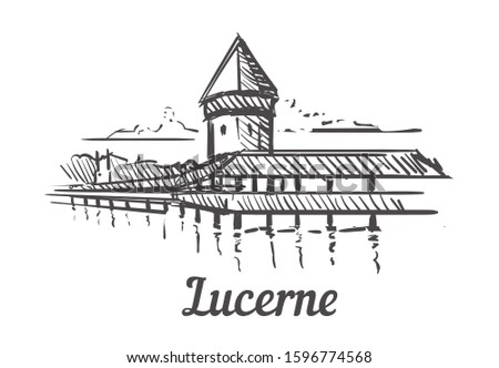 Lucerne skyline sketch. Lucerne hand drawn illustration isolated on white background.