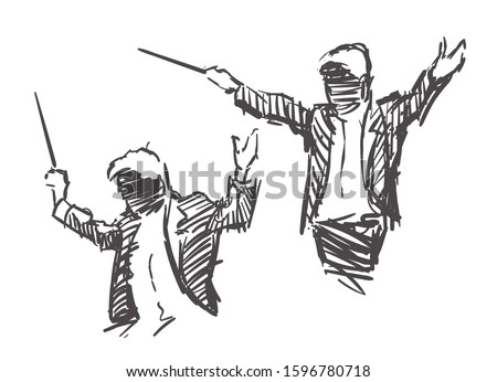 Conductor ensemble hand drawn, sketch vector illustration isolated on white background.