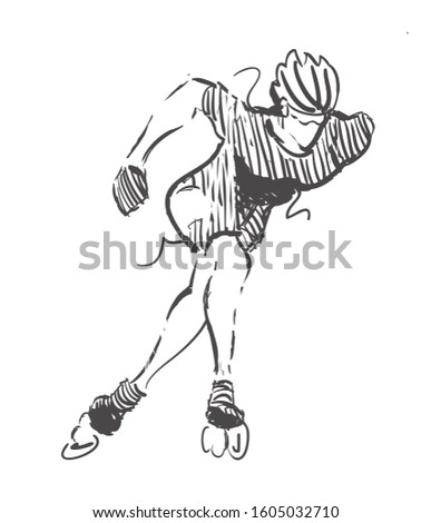 Sketch of roller speedskate, sport and active lifestyle. Speedskater hand drawn isolated on white background. Vector design illustration.