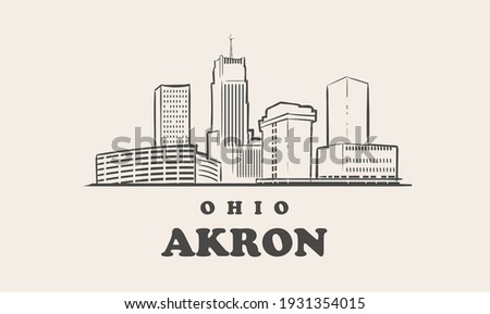 Akron skyline, ohio. Akron hand drawn sketch