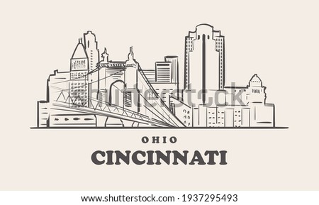 Cincinnati skyline, ohio drawn sketch