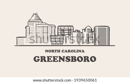 Greensboro skyline, north carolina drawn sketch