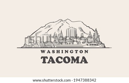 Tacoma skyline, washington  drawn sketch
