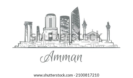 Amman cityscape sketch hand drawn 