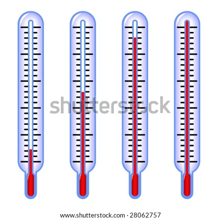 Thermometers Indicating Low, Middle And High Temperature Stock Photo ...