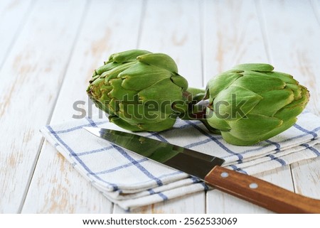 Image, Stock Photo Fresh green artichokes at the weekly market in Alacati in the province of Izmir at the Aegean Sea in Turkey