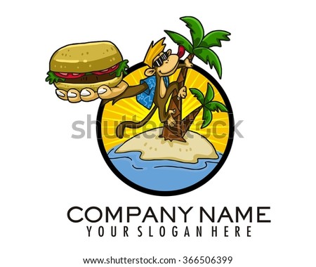 monkey beach burger mascot cartoon character image logo