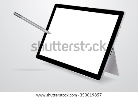 Blank screen tablet with a stylus.