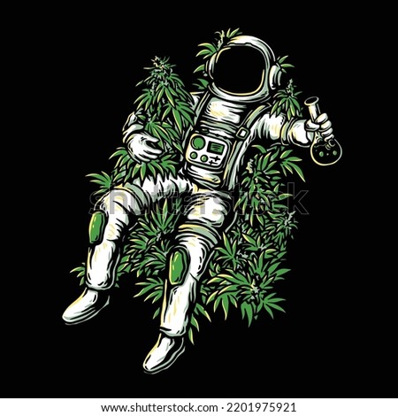 Astronaut with cannabis leaf vector illustration