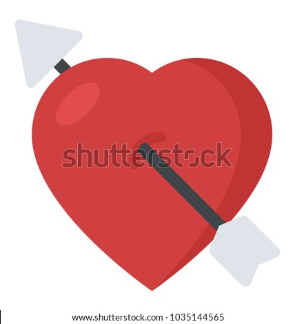 An arrow through heart symbolising cupid heart sign