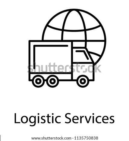 
Icon of a cargo truck with a globe in background conceptualizing logistic services icon 
