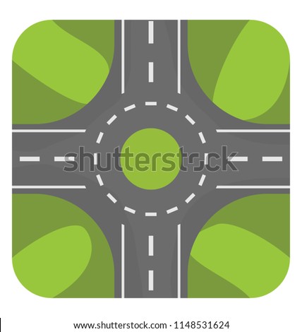 
Traffic circle with four roads and landscape on four sides, a graphic for roundabout icon
