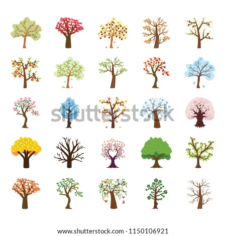 Four Season Tree Flat Vector Icons Set