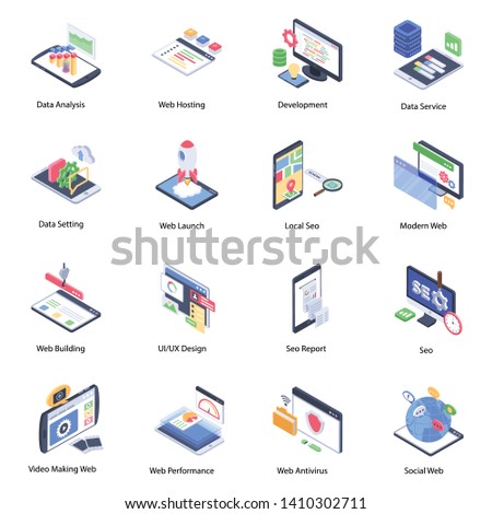 
Website Development Isometric Vector Icons
