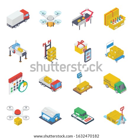 
Pack Of Transportation Isometric Icons 
