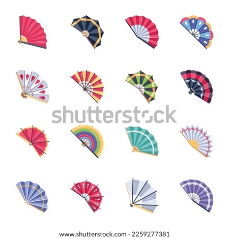 Set of Traditional Fans Flat Vectors 

