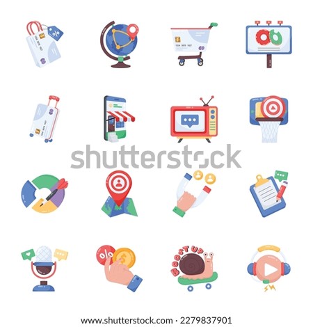Pack of Business Marketing Flat Style Stickers 

