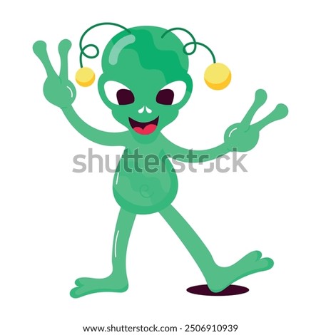 A comic style sticker of happy alien dab dance 

