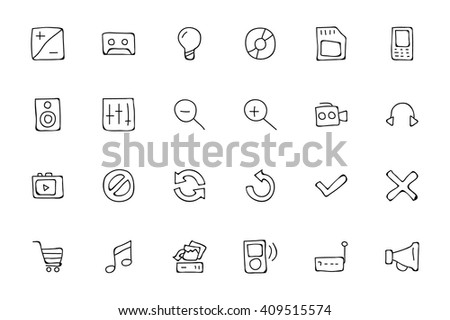 Media Hand Drawn Doodle Icons 3