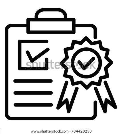 A clipboard with a ribbon badge showing quality assurance line icon design