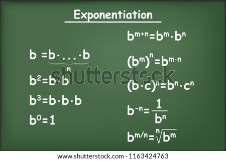 Properties of exponents on green chalkboard vector