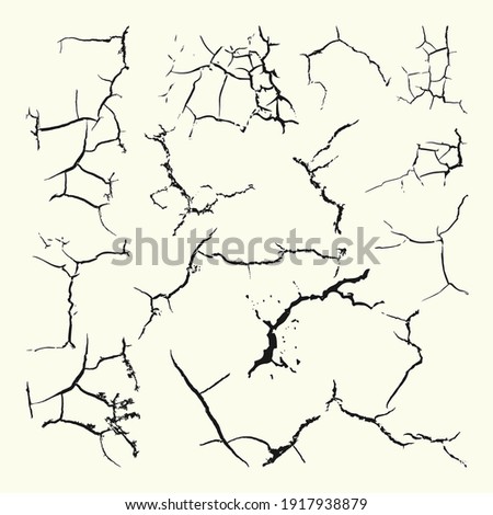 Set of cracks, faults, different forms, isolated on white background, vector