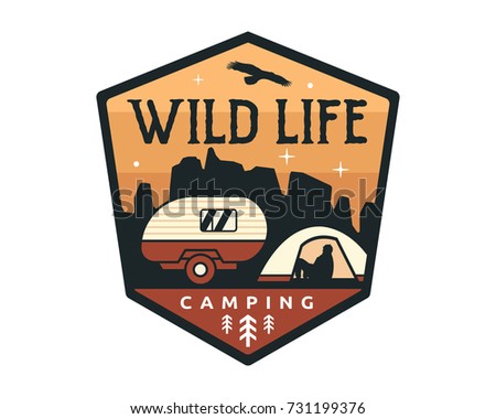 Vintage Wildlife Summer Camp Camping Activities Emblem Badge Illustration