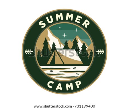 Vintage Wildlife Summer Camp Camping Activities Emblem Badge Illustration