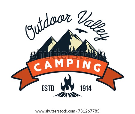 Vintage Wildlife Summer Camp Camping Activities Emblem Badge Illustration