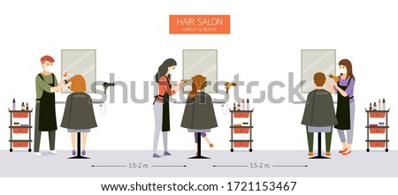 Interior Decoration of Hair Salon, Beauty salon, Barber Shop With Customer, Hairdresser, Furniture And Equipments, New Normal, Beauty, Shop, Healthcare