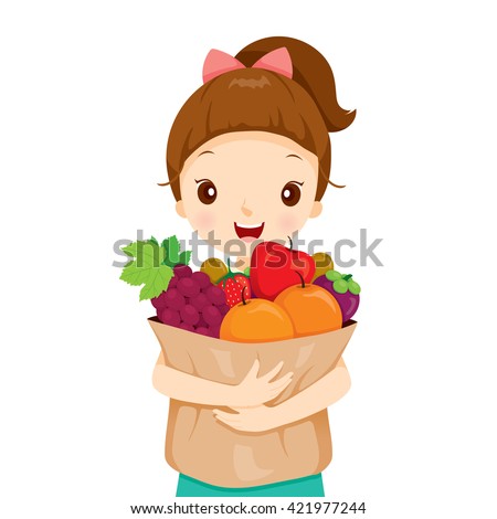 Girl Holding Bag Full Of Fruits, Tropical, Healthy Eating, Food, Juice