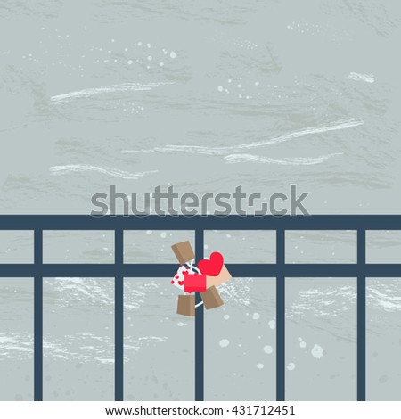Locks on bridge barrier. Vector illustration