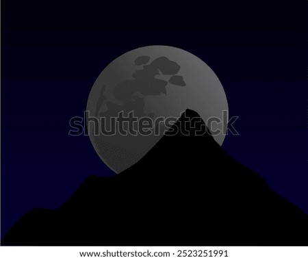 Simple illustration design for the moon behind the hilltop silhouette for your illustration