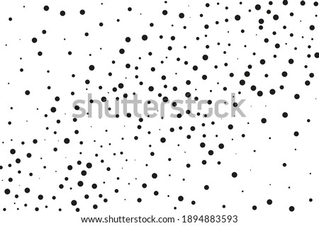 Background with irregular, chaotic dots, points, circle. Random halftone. Pointillism style. Black and white colour. Vector illustration  