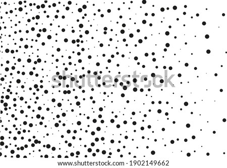 Background with irregular, chaotic dots, points, circle. Random halftone. Pointillism style. Black and white colour. Vector illustration  