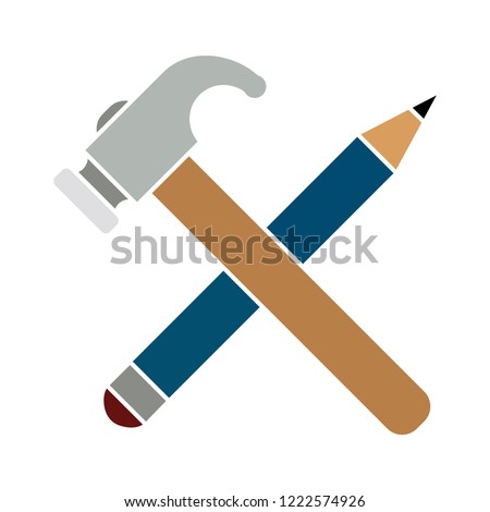 tools flat icon - hummer with pencil symbol, drawing illustration isolated