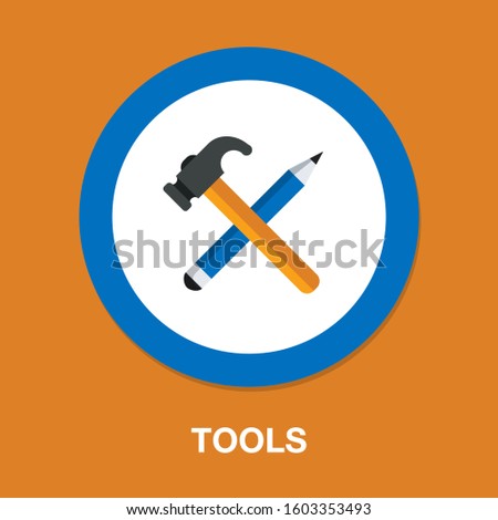 tools flat icon - hummer with pencil symbol, drawing illustration isolated