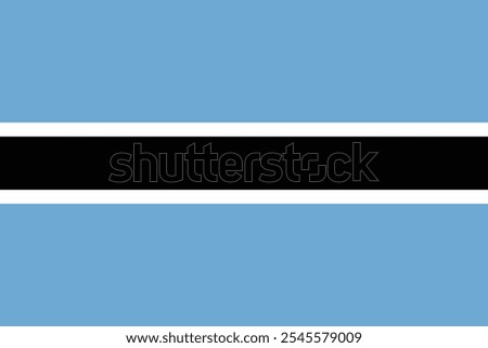 The national flag of Botswana consists of a sky blue field cut horizontally in the centre by a black stripe with a thin white frame