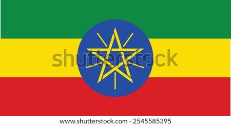 The Flag of Ethiopia consists of a green, blue, yellow, and red 