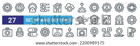 set of 27 outline web setup and settings icons such as tings, tings, tings, up, vector thin line icons for web design, mobile app. Stockfoto © 