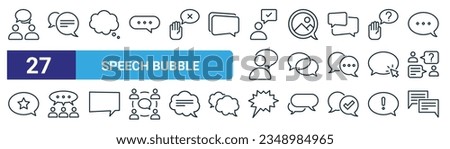 set of 27 outline web speech bubble icons such as communications, communications, communications, vector thin line icons for web design, mobile app.